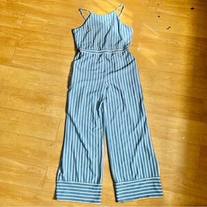 Striped Blue & White Sleeveless Jumpsuit
